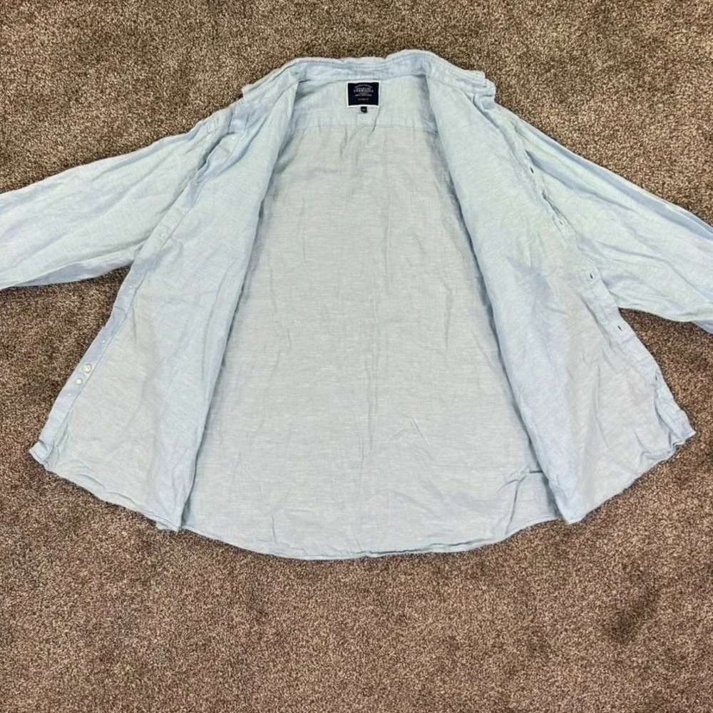 Charles Tyrwhitt‎ Classic Button Up Light Blue Linen Shirt Men XXL Long Sleeve